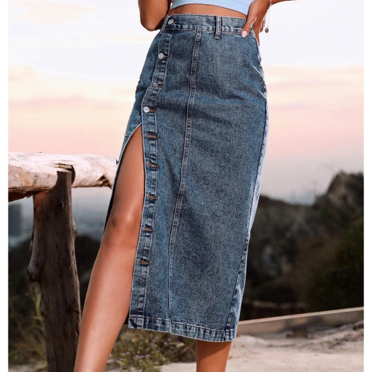 Button Split Design Long Skirt