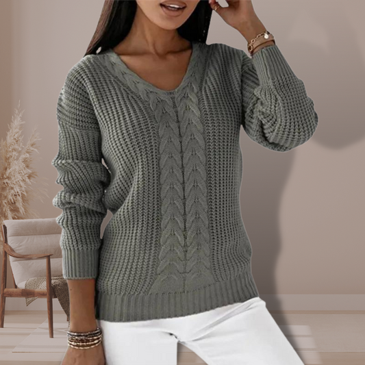 Long-Sleeved Knitted V-Neck Sweater