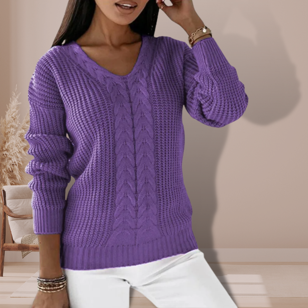 Women's long-sleeved knitted v-neck sweater