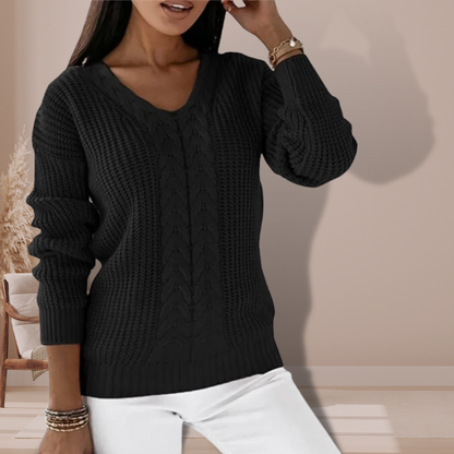 Women's long-sleeved knitted v-neck sweater