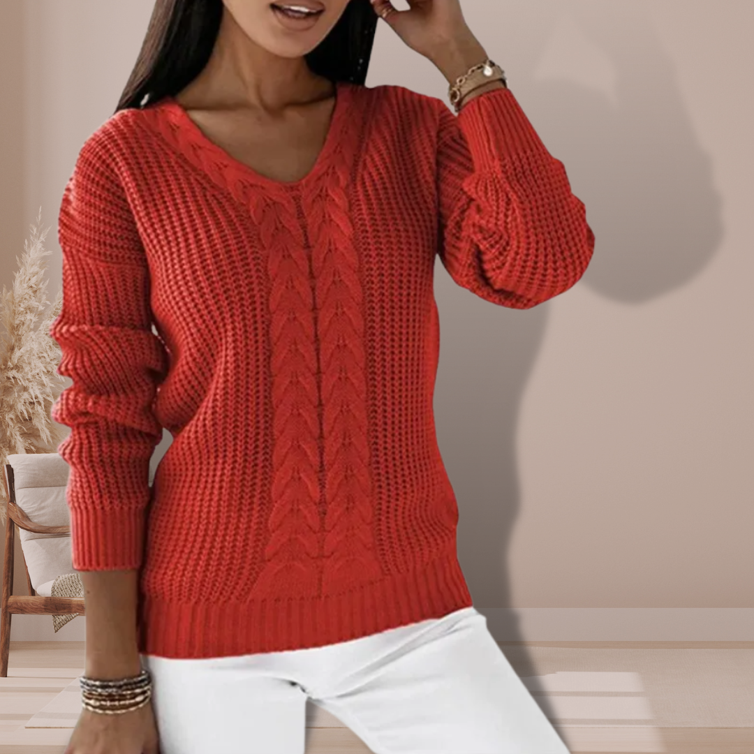 Women's long-sleeved knitted v-neck sweater