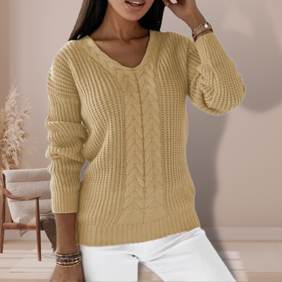 Women's long-sleeved knitted v-neck sweater