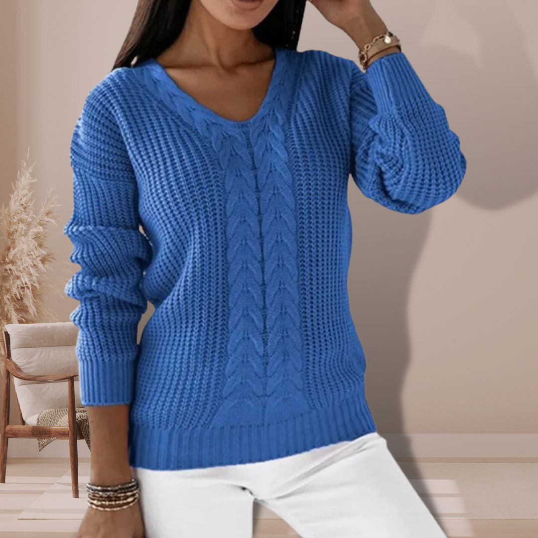 Long-Sleeved Knitted V-Neck Sweater