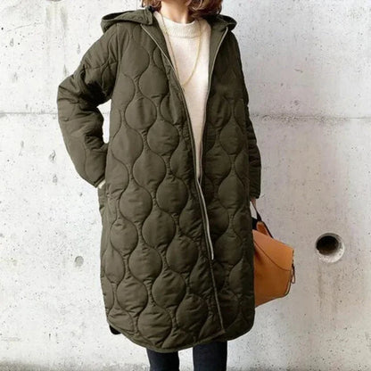 Women’s Quilted Jacket – Oversized Fit – Hooded Long Length – Zip Front Closure