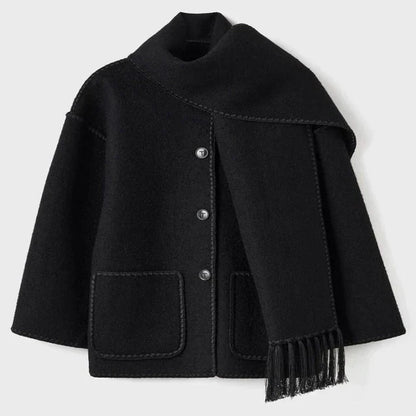 Women's autumn winter coat with scarf tassels