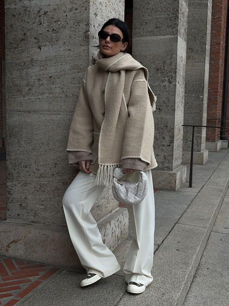 Ilana - thickened loose strap scarf tassel jacket