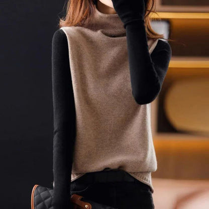 Women's loose high-neck knit vest sweater