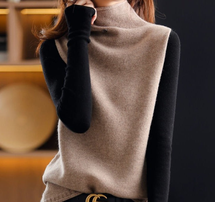 Women's loose high-neck knit vest sweater