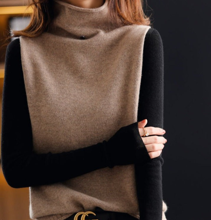 Women's loose high-neck knit vest sweater
