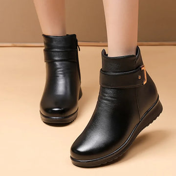 Women's winter leather fleece non-slip warm boots