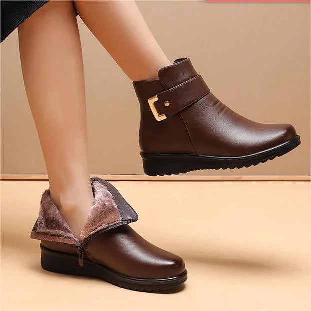 Women's winter leather fleece non-slip warm boots
