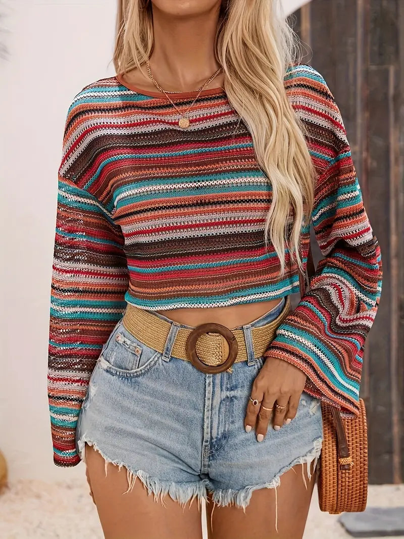 Women's color matching striped sweater