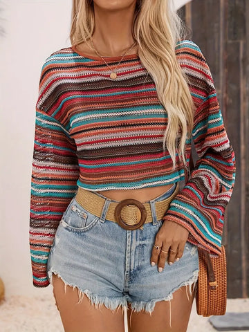 Women's color matching striped sweater