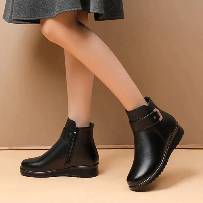 Women's winter leather fleece non-slip warm boots