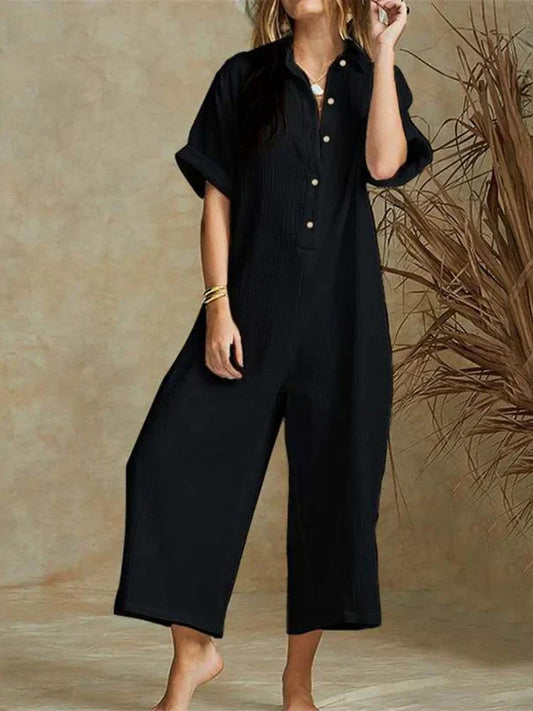 Relaxed Fit Wide-Leg Button-Down Jumpsuit