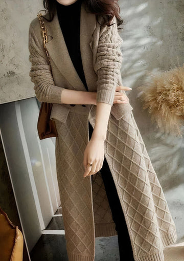 Women's autumn winter loose knitted lapel cardigan