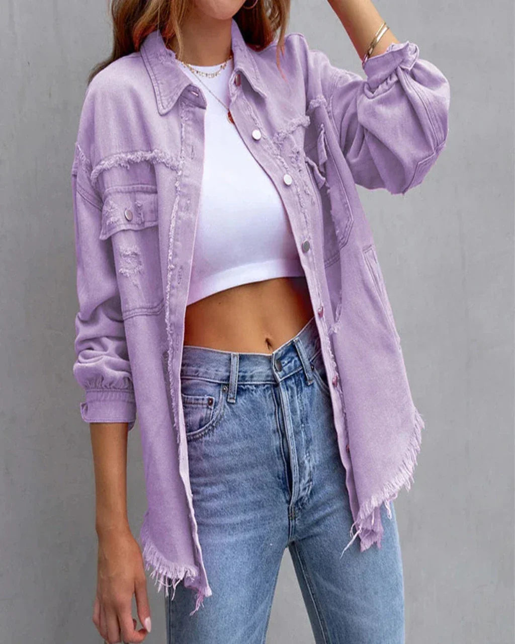 Women's torn denim jacket