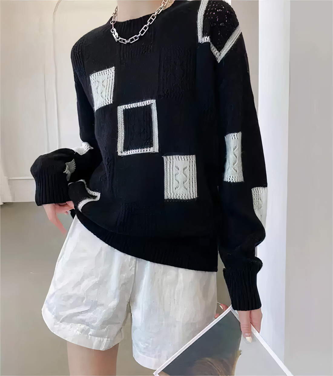 Women's geometric patchwork casual sweater