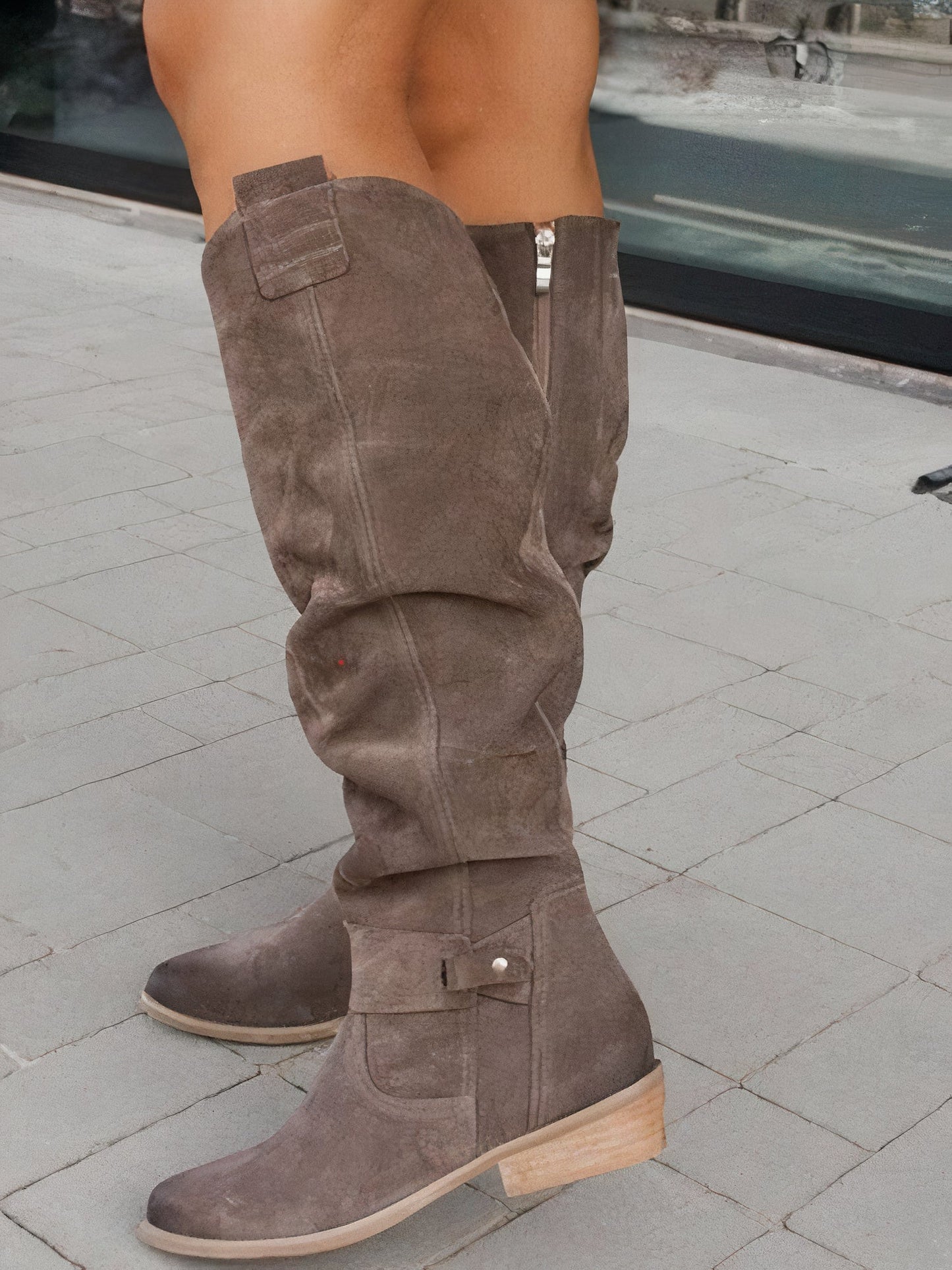 Women's wool-like high boots - Low heel side zipper winter footwear