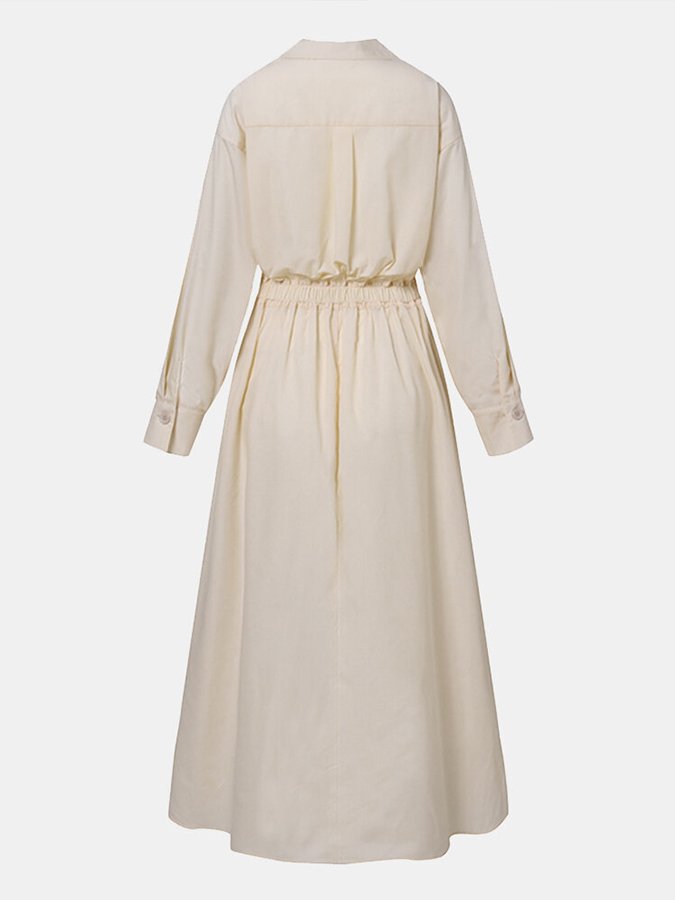 Women’s Midi Shirt Dress – Belted Waist – Collared Neck – Long Sleeve – Button Front