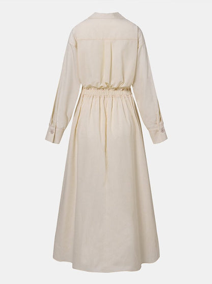 Women’s Midi Shirt Dress – Belted Waist – Collared Neck – Long Sleeve – Button Front