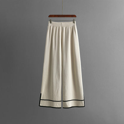 Women's slit long-sleeved knitwear high-waisted wide-leg pants two-piece set