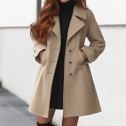 Women’s Coat – Tailored Fit – Wool Blend – Double-Breasted – Mid-Thigh Length