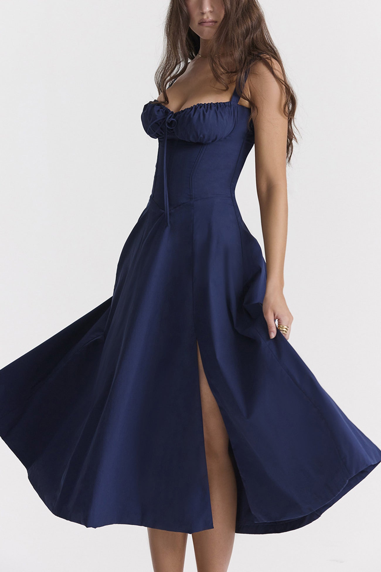 Women's Midi Dress - Fitted Bodice - Slit Skirt - Elegant Sleeveless Formal Wear