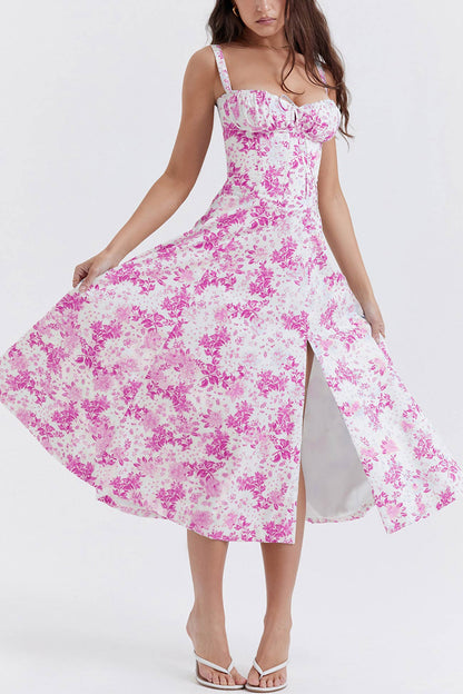 Women's Midi Dress - Fitted Bodice - Slit Skirt - Elegant Sleeveless Formal Wear