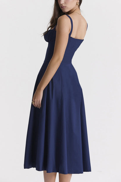 Women's Midi Dress - Fitted Bodice - Slit Skirt - Elegant Sleeveless Formal Wear
