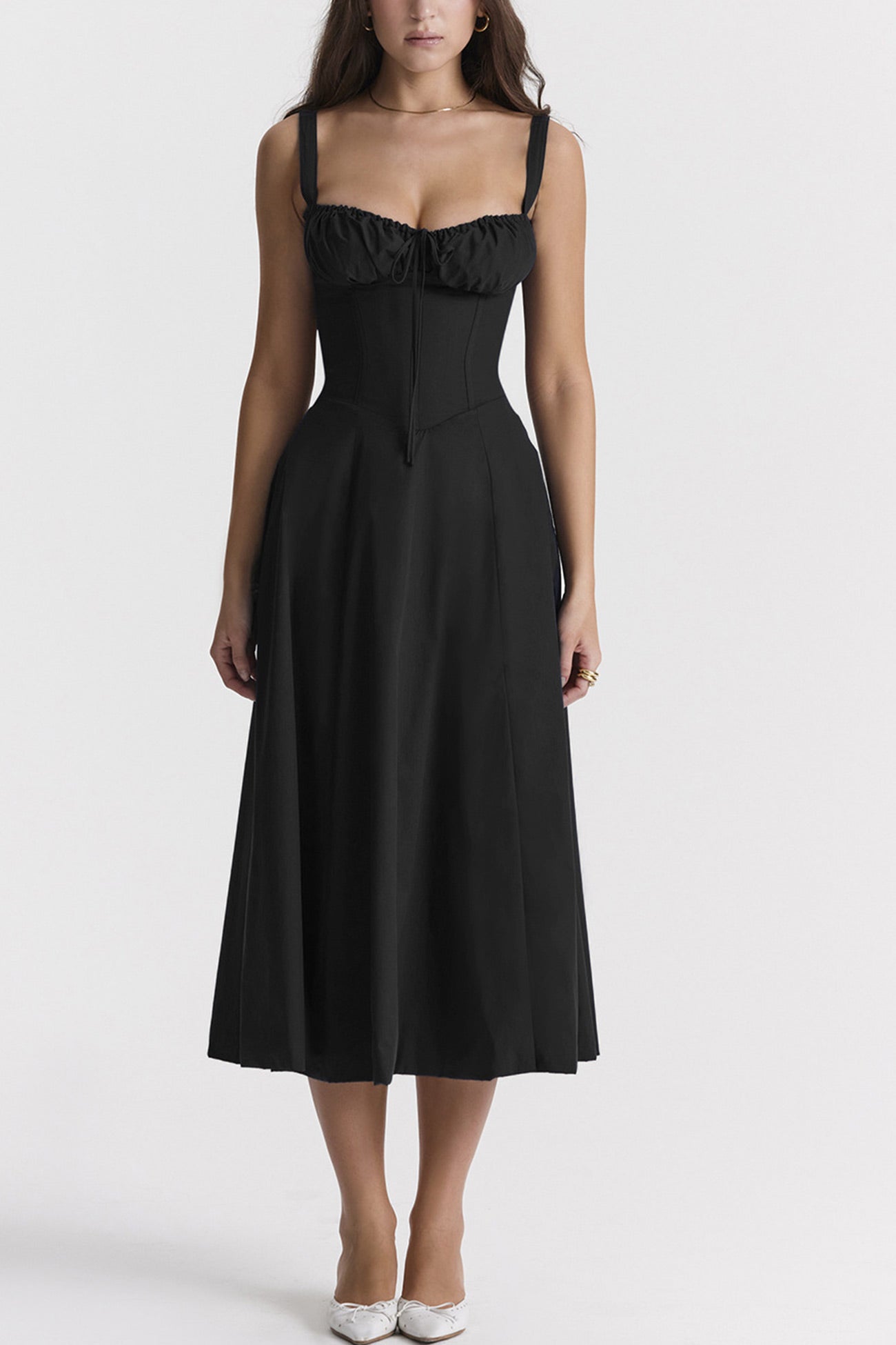 Women's Midi Dress - Fitted Bodice - Slit Skirt - Elegant Sleeveless Formal Wear