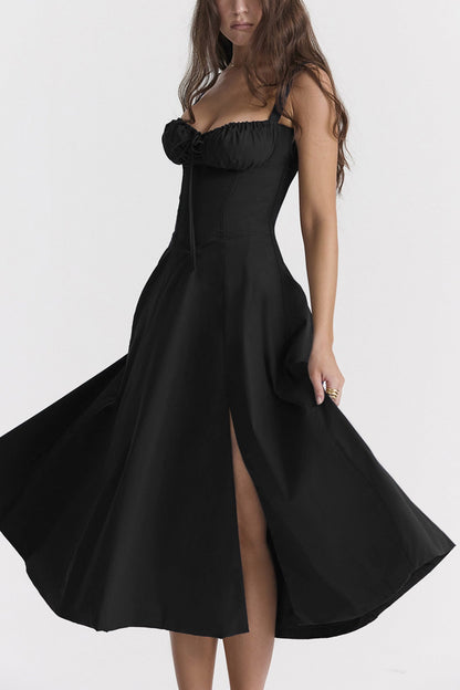 Women's Midi Dress - Fitted Bodice - Slit Skirt - Elegant Sleeveless Formal Wear