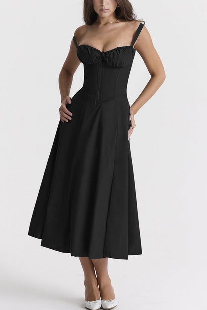 Women's Midi Dress - Fitted Bodice - Slit Skirt - Elegant Sleeveless Formal Wear