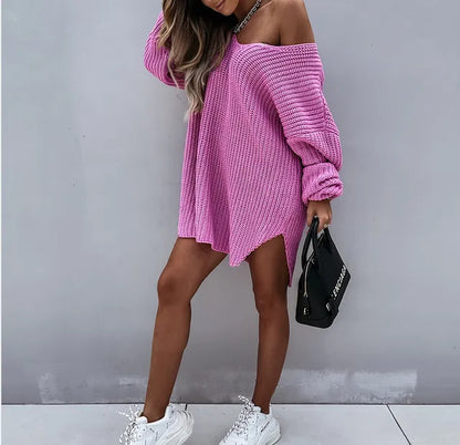 Women's Oversized Sweater - Chunky Knit - Off-Shoulder - Long Sleeve Casual Wear