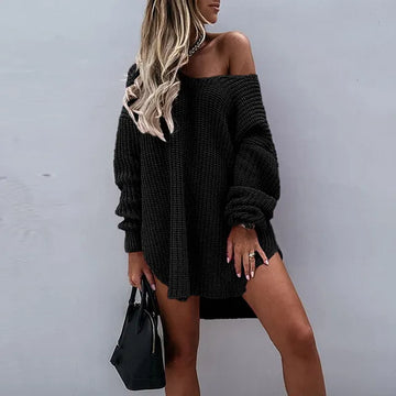 Women's Oversized Sweater - Chunky Knit - Off-Shoulder - Long Sleeve Casual Wear