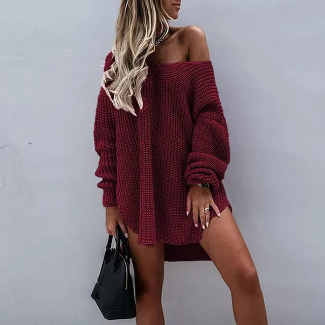 Women's Oversized Sweater - Chunky Knit - Off-Shoulder - Long Sleeve Casual Wear