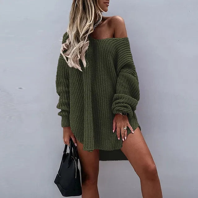 Women's Oversized Sweater - Chunky Knit - Off-Shoulder - Long Sleeve Casual Wear