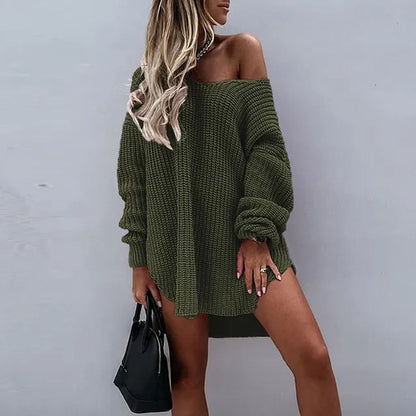 Women's Oversized Sweater - Chunky Knit - Off-Shoulder - Long Sleeve Casual Wear