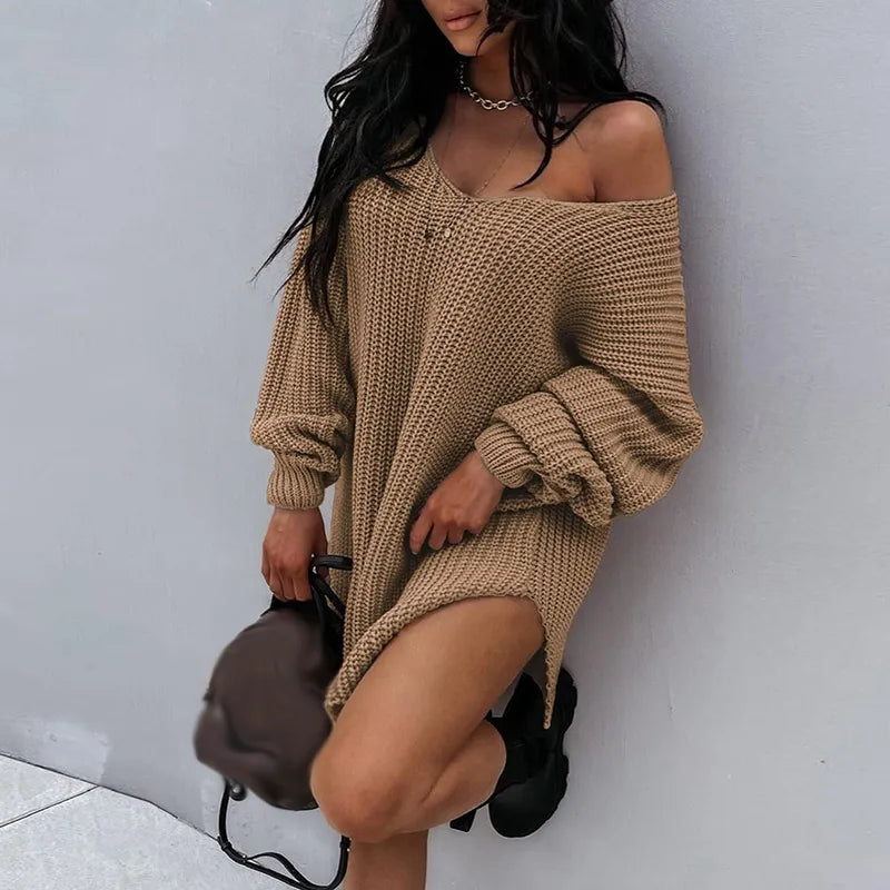 Women's Oversized Sweater - Chunky Knit - Off-Shoulder - Long Sleeve Casual Wear