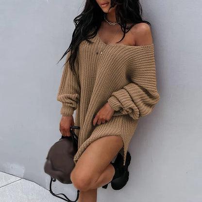 Women's Oversized Sweater - Chunky Knit - Off-Shoulder - Long Sleeve Casual Wear