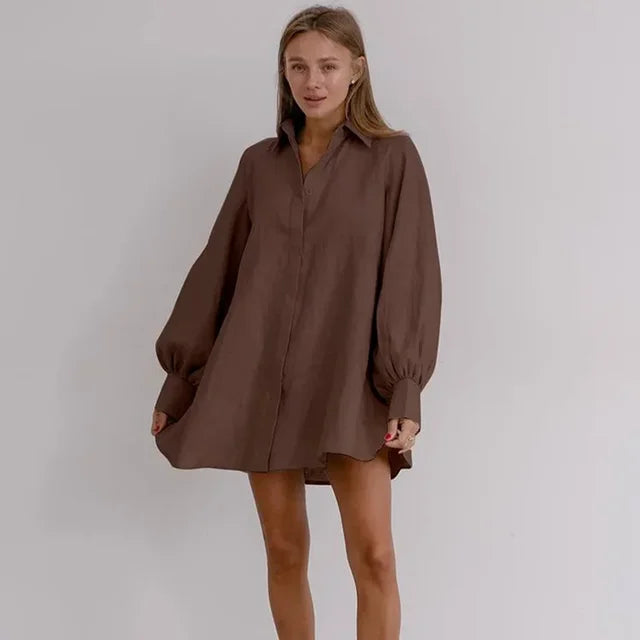 Vivian - Shirt Dress With Lantern Sleeves & Waist Tie