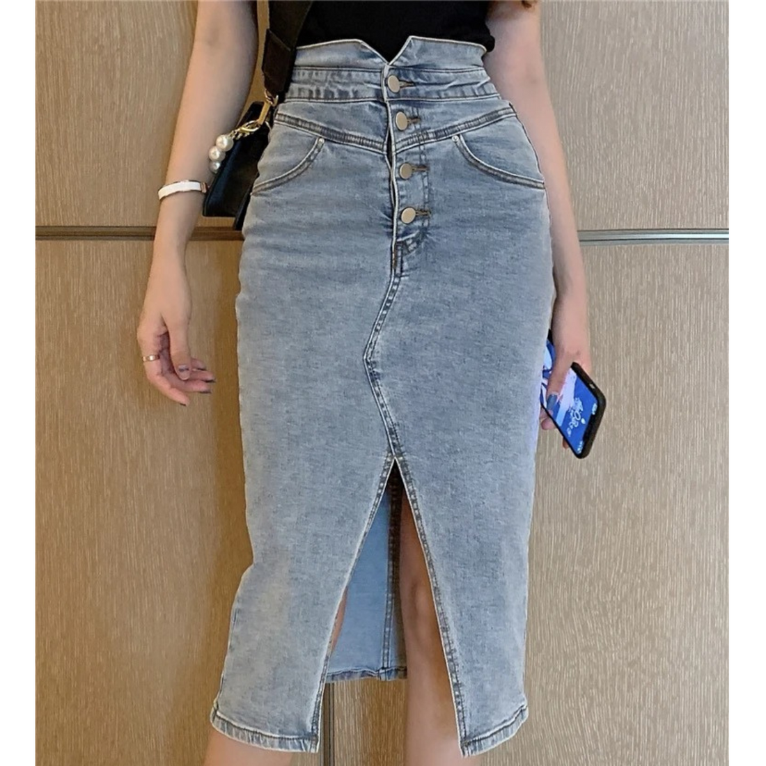 Jacinda - Long Denim Skirt with High Waist