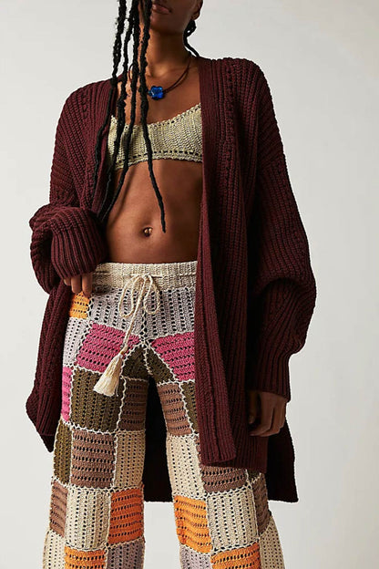 Women's lantern sleeve open front side slit cardigan
