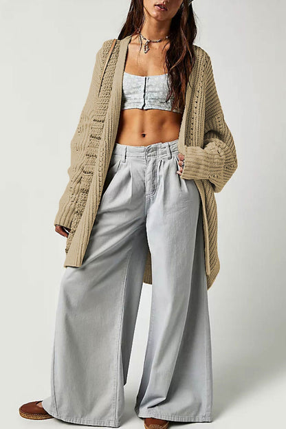 Women's lantern sleeve open front side slit cardigan