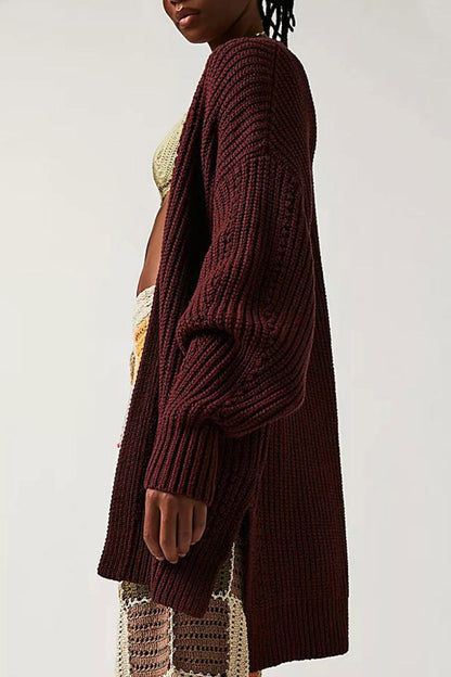 Women's lantern sleeve open front side slit cardigan