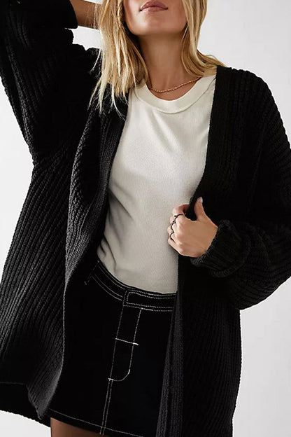 Women's lantern sleeve open front side slit cardigan