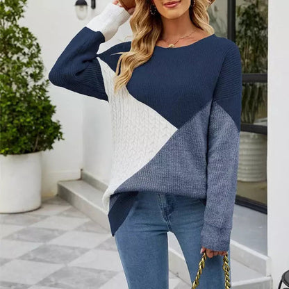 Women's colorblock loose knitted pullover sweater