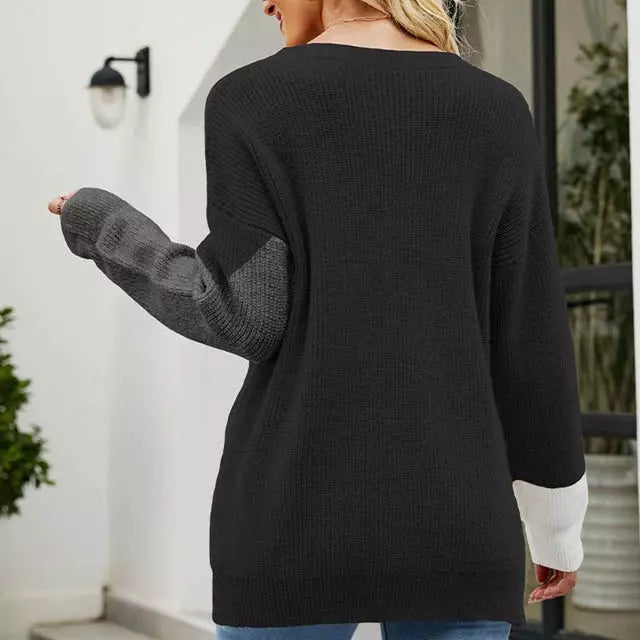 Women's colorblock loose knitted pullover sweater