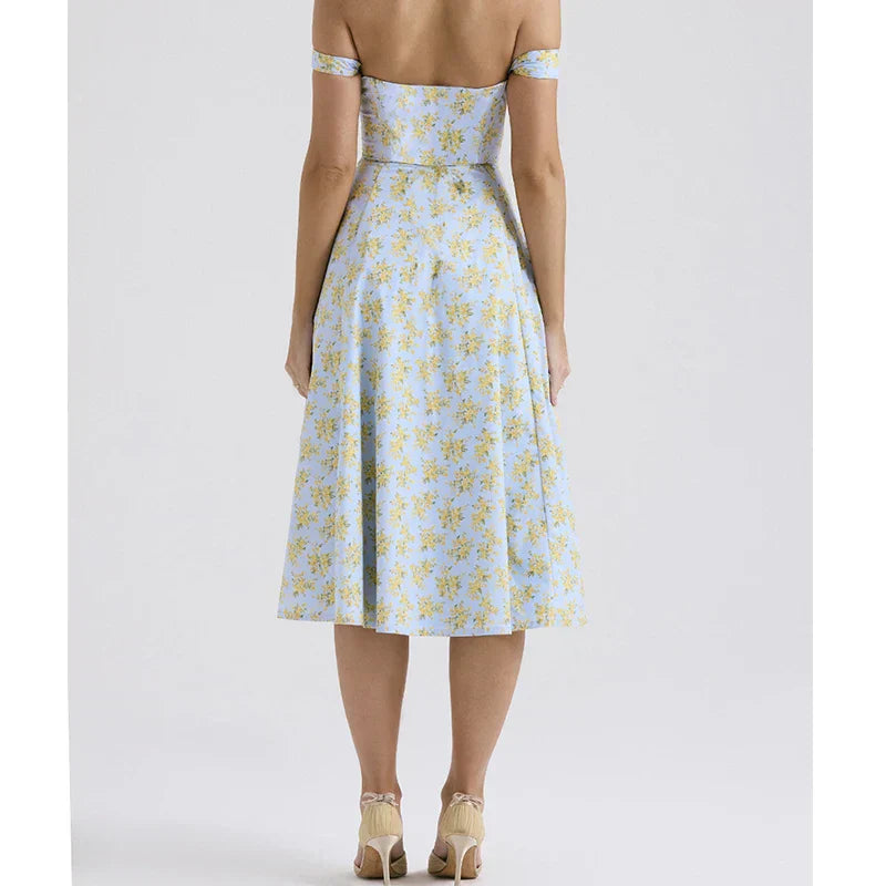 Floral Print Fitted Corset Midi Dress