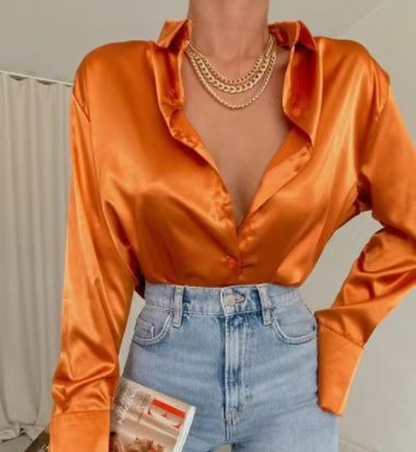 Satin Relaxed Fit Button-Up Blouse